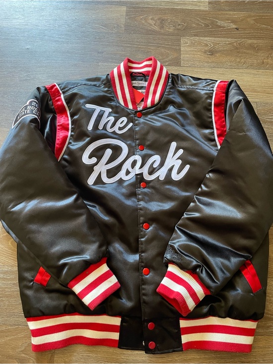Nostalgia Other - Nostalgia Black and Red Satin Varsity Jacket with White Script